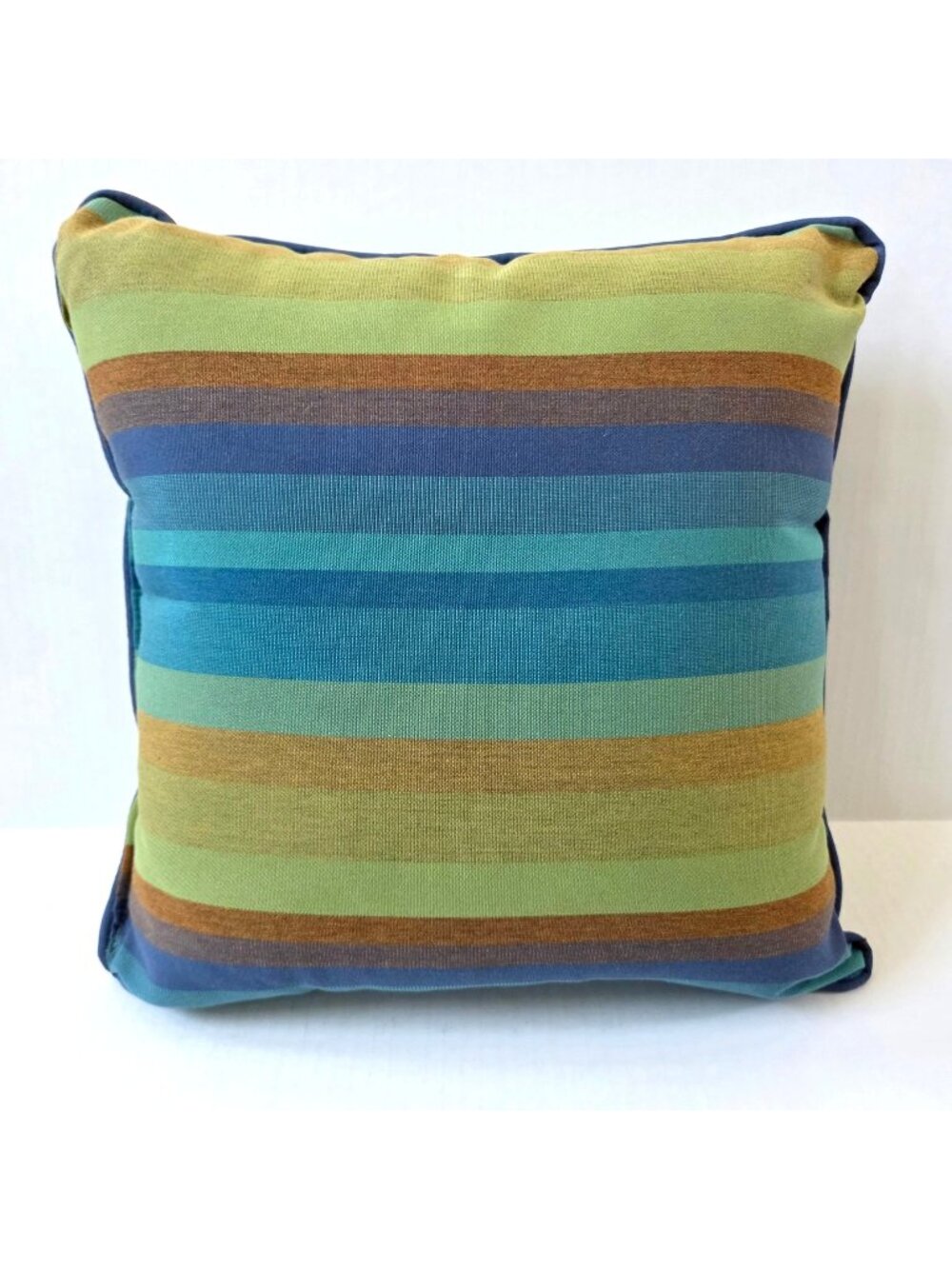 Sunbrella Pillow Astoria Lagoon Blue Green Stripe Outdoor Beach Patio 16" Square